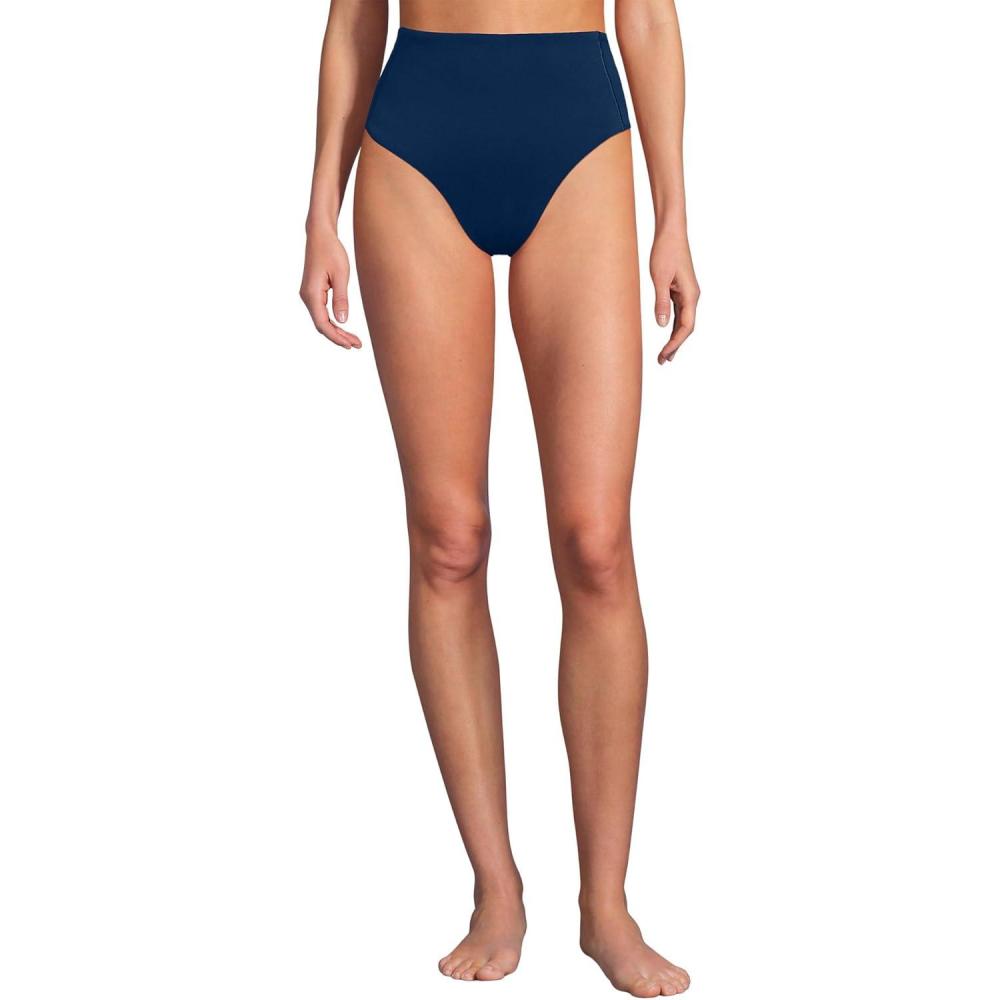 imageLands End Womens Tugless Quickdry High Waisted High Leg Bikini BottomsDeep Sea Navy