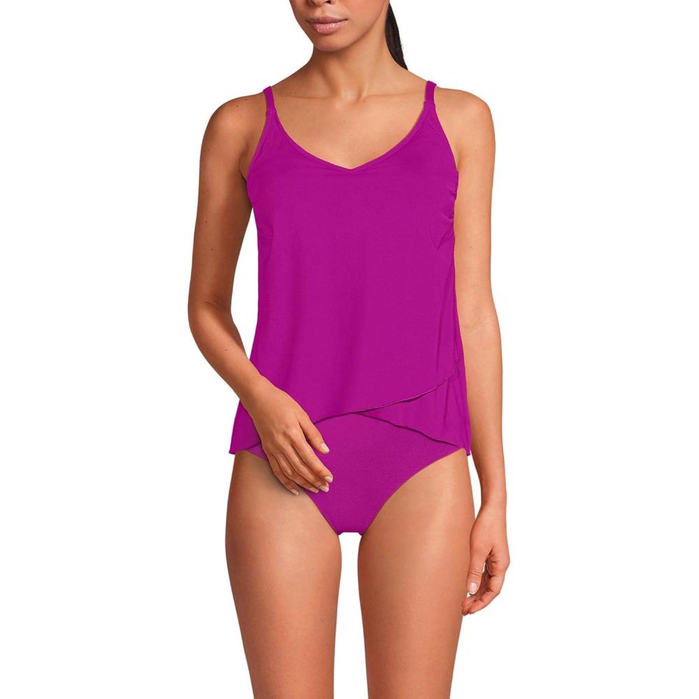 imageLands End Womens Tulip Hem Tankini TopCrimson Rose