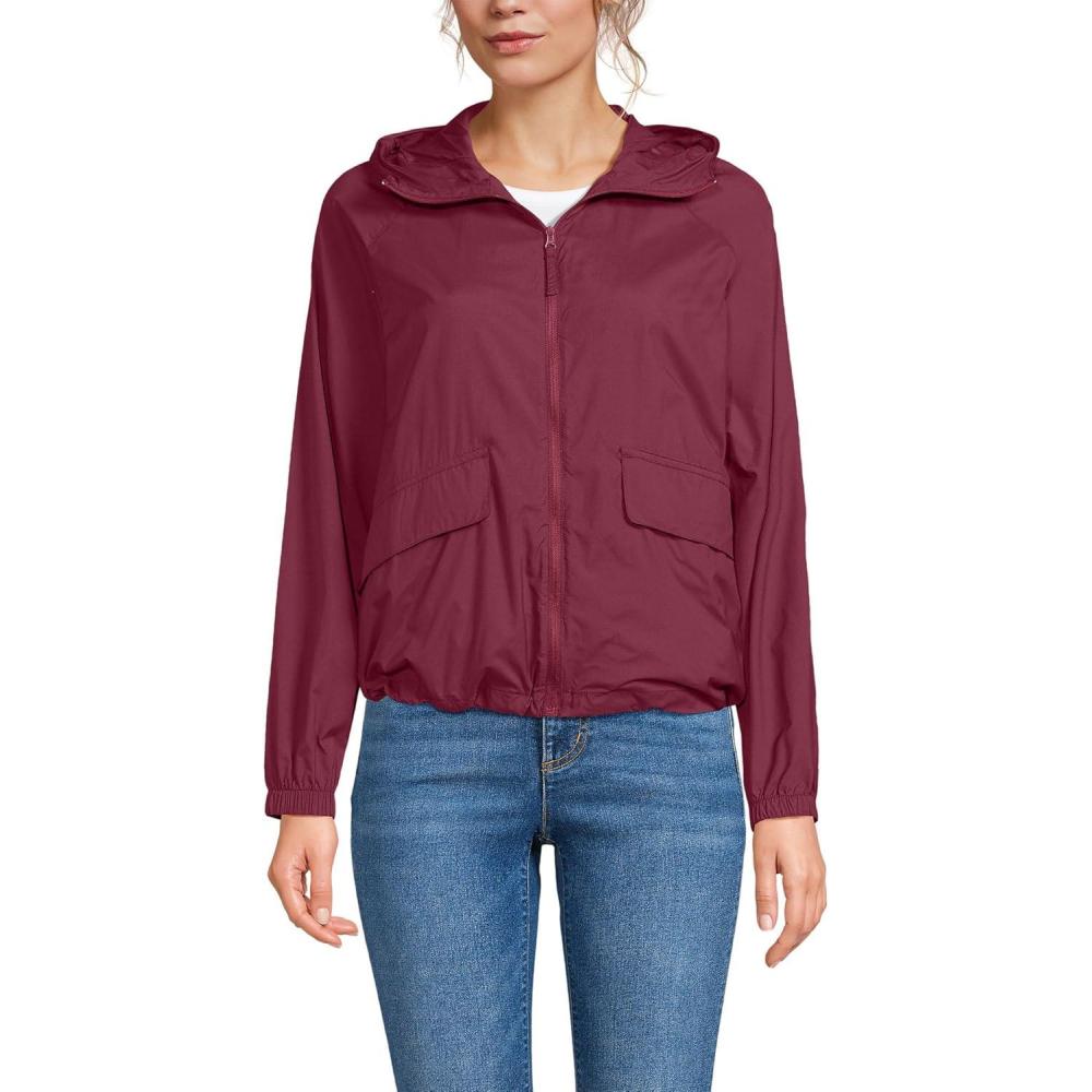 imageLands End Womens UPF Packable Hooded Windbreaker JacketBurgundy Spritz