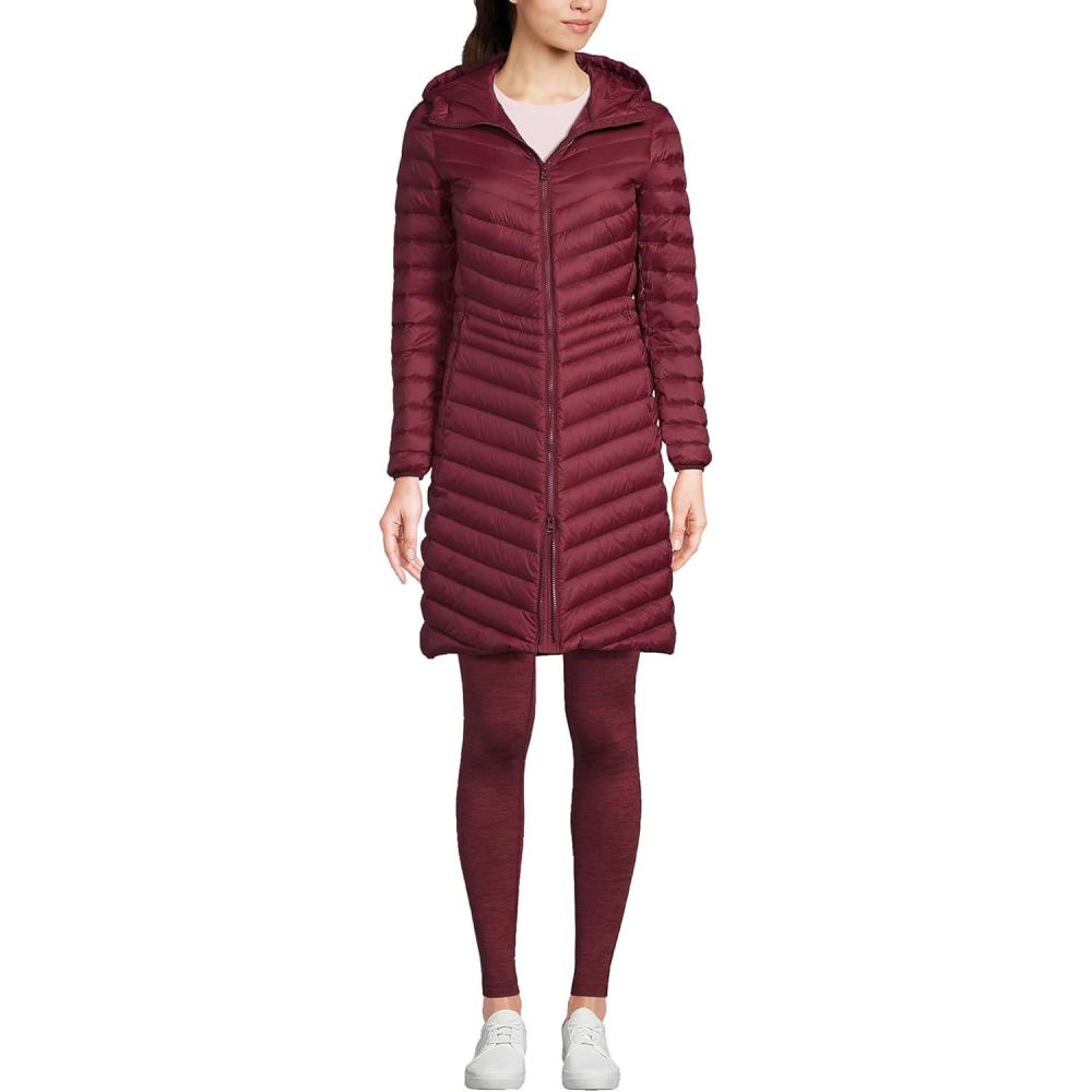 imageLands End Womens Ultralight Packable Long Down CoatBurgundy
