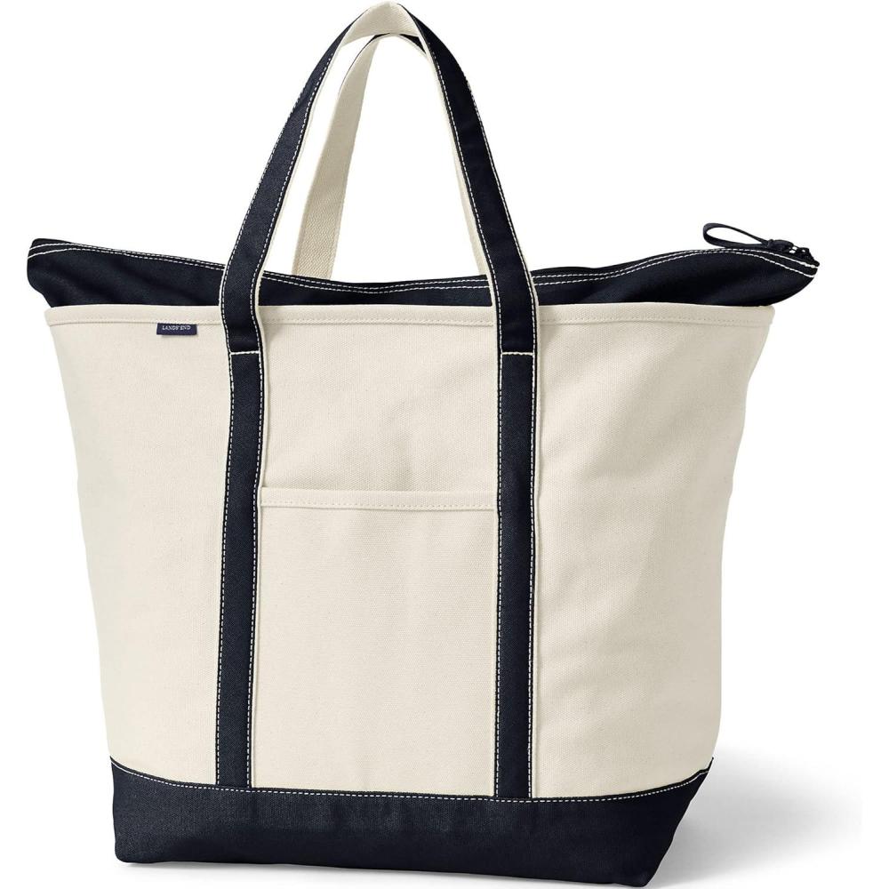 imageLands End Zip Top Canvas Tote BagNaturalBlack