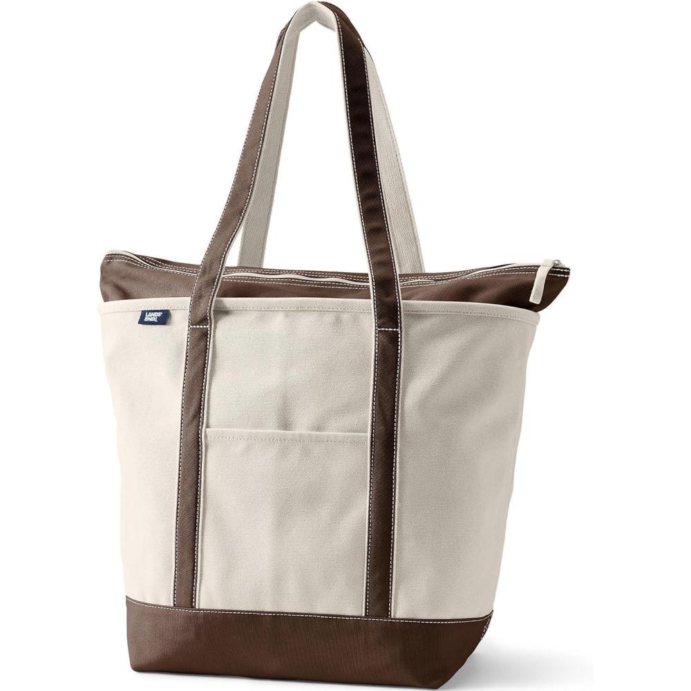 imageLands End Zip Top Canvas Tote BagNaturalBrown Root