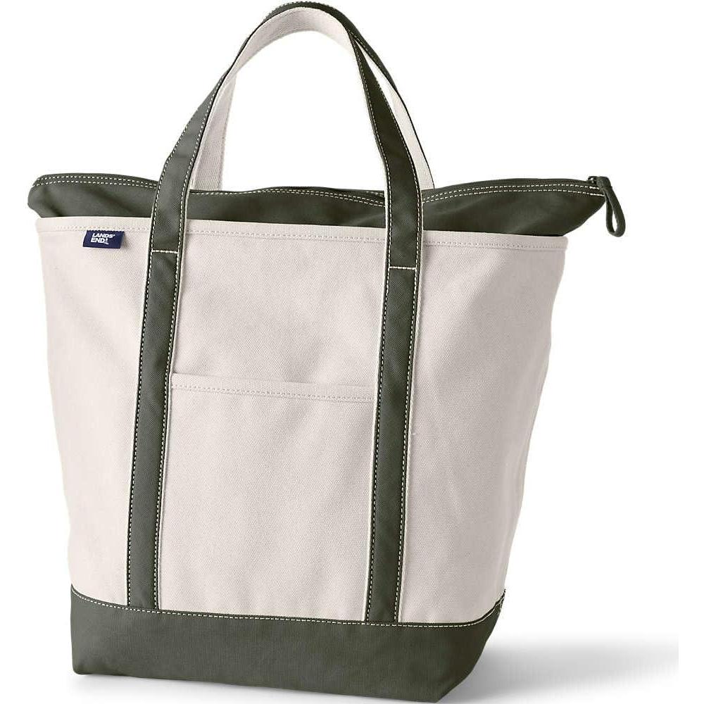 imageLands End Zip Top Canvas Tote BagNaturalDark Olive Green