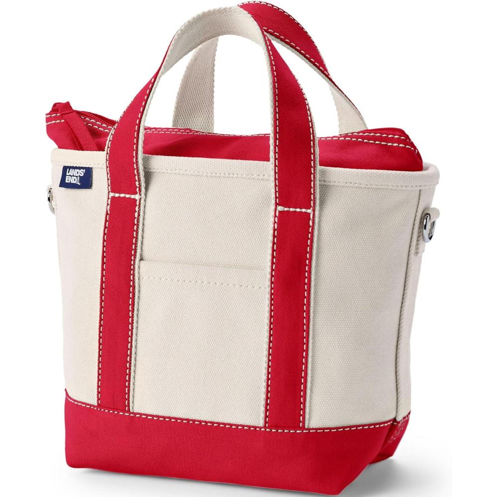 imageLands End Zip Top Canvas Tote BagNaturalHeritage Red