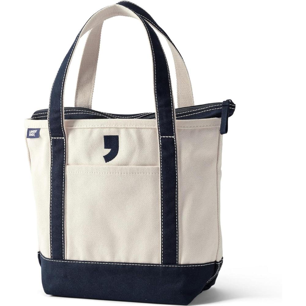 imageLands End Zip Top Canvas Tote BagNaturalNavy Apostrophe