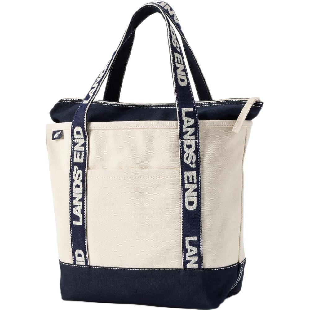 imageLands End Zip Top Canvas Tote BagNaturalNavy Lands End