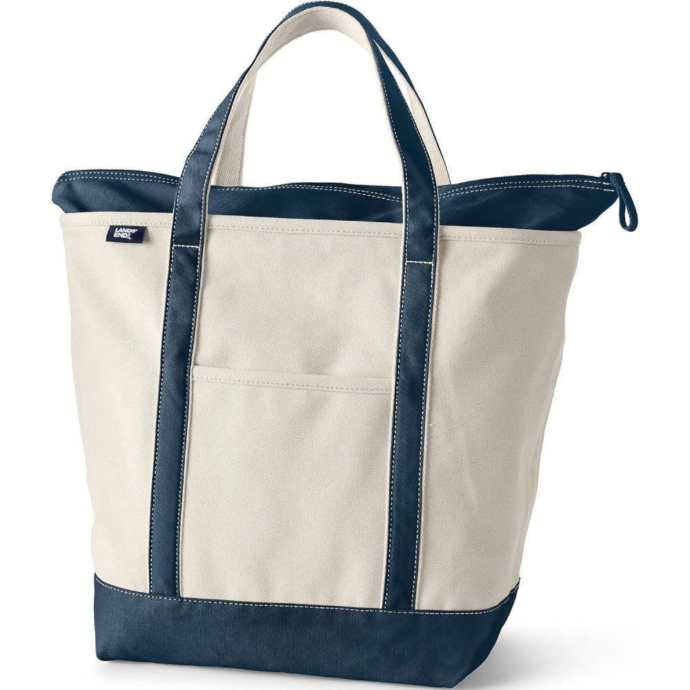 imageLands End Zip Top Canvas Tote BagNaturalRadiant Navy