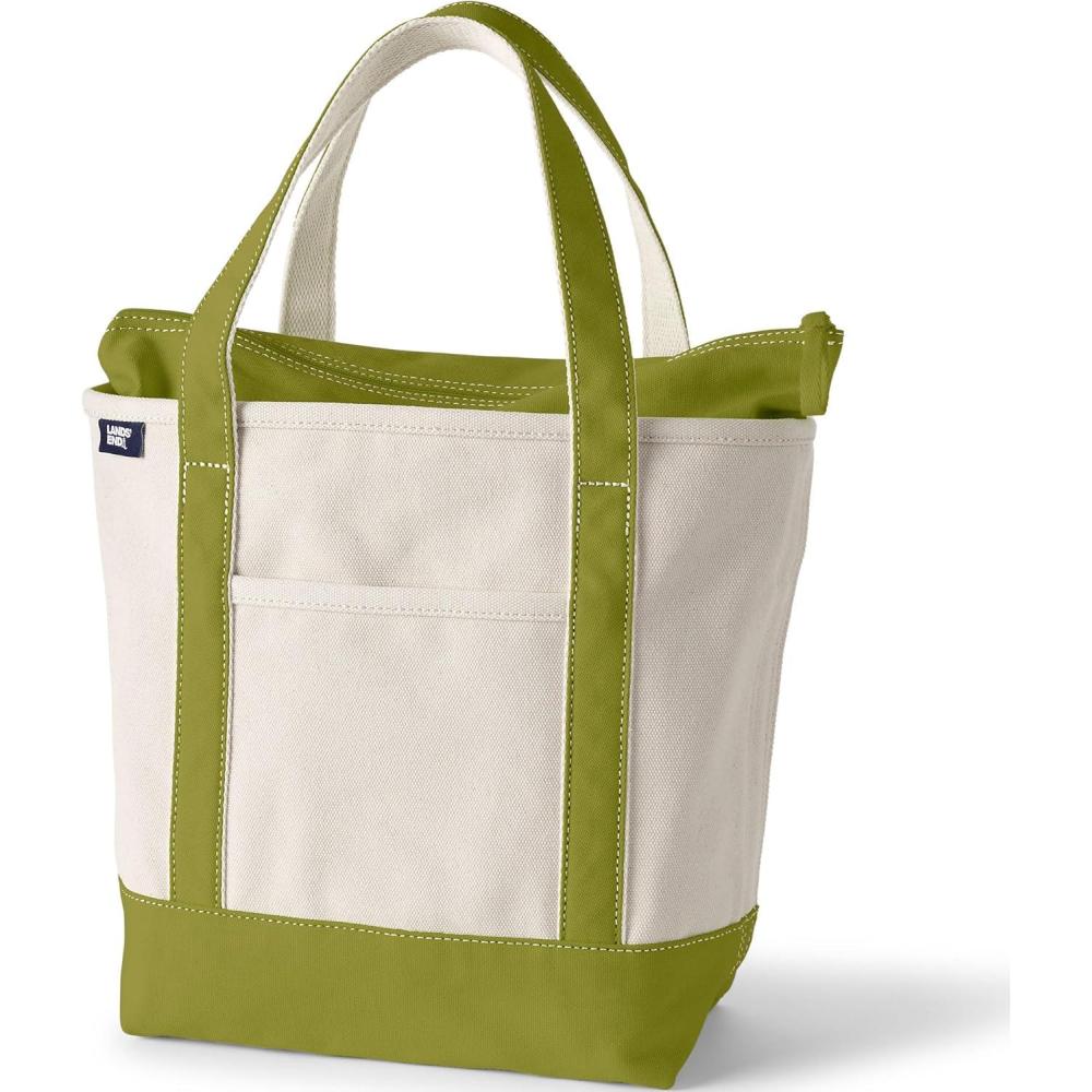 imageLands End Zip Top Canvas Tote BagNaturalVintage Lime Green