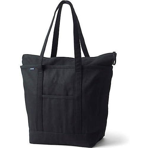 imageLands End Zip Top Long Handle Canvas Tote BagBlackBlack