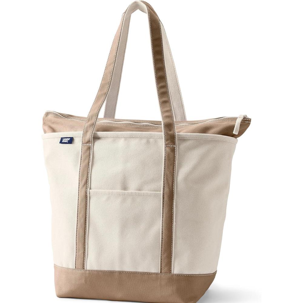 imageLands End Zip Top Long Handle Canvas Tote BagNaturalRich Camel