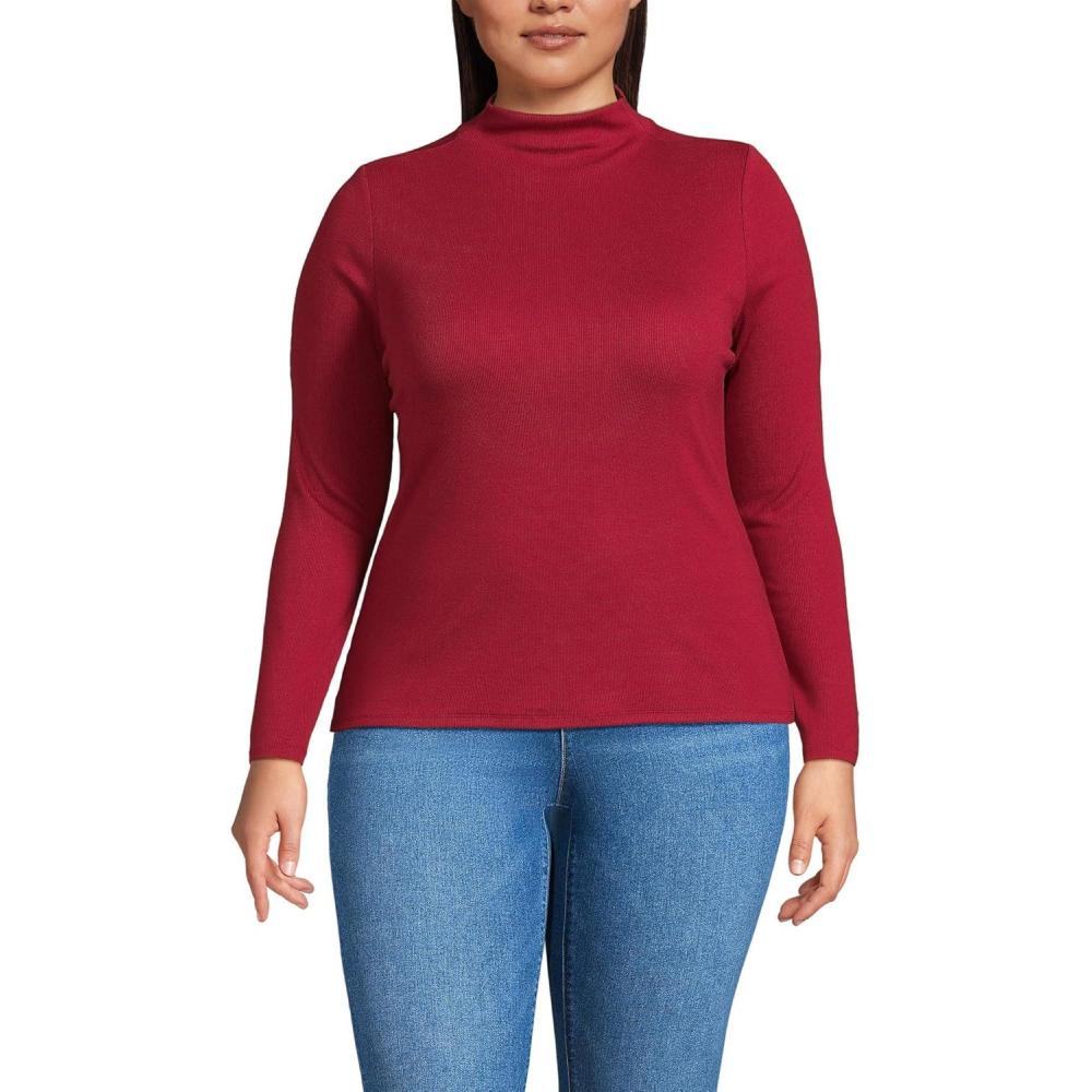 imageWomens Drapey Rib Skimming Long Sleeve Mock Neck ShirtOxblood Red