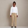 Lands’ End Girls Long Sleeve Ruffled Peter Pan Collar Knit Shirt(White)