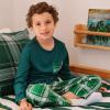Lands’ End Kids Soft Jersey Pocket Sleep Top – Ultra-Soft Cotton Blend, Tag-Free, Cozy Fit, Fun for Bedtime Comfort(Emerald Plaid)