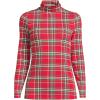 Lands’ End Lightweight Jersey Long Sleeve Turtleneck(Compass Red/Emerald Plaid)