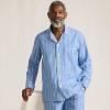 Lands’ End Men’s Essential Pajama Shirt(Muted Cobalt Blue/White Stripe)