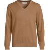 Lands’ End Men’s Fine Gauge Cotton V Neck Sweater(Soft Camel Brown Heather)