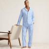 Lands’ End Men’s Long Sleeve Essential Pajama Set(Blue/White Stripe)