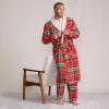 Lands’ End Men’s Sherpa Fleece Lined Flannel Robe(Compass Red/Emerald Plaid)