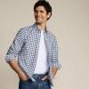 Lands’ End Men’s Tailored Fit No Iron Twill Long Sleeve Shirt(Deep Sea Navy/Tourmaline Plaid)