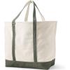 Lands’ End Open Top Canvas Tote Bag(Natural/Dark Olive Green)