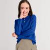 Lands’ End School Uniform Girls Long Sleeve Feminine Fit Interlock Polo Shirt(Cobalt)