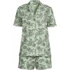 Lands’ End Women Linen 2 Piece Pajama Set – Short Sleeve Top and Shorts(Icy Mint Green Romantic Floral)