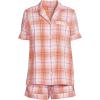 Lands’ End Women Linen 2 Piece Pajama Set – Short Sleeve Top and Shorts(Sunset Coral Pink Plaid)