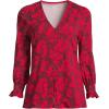 Lands’ End Women’s 3/4 Sleeve Lightweight Jersey Button Front Top(Heritage Red Painted Flower)