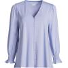 Lands’ End Women’s 3/4 Sleeve Lightweight Jersey Button Front Top(Light Cornflower)