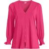 Lands’ End Women’s 3/4 Sleeve Lightweight Jersey Button Front Top(Spiced Rhubarb)