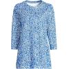 Lands’ End Women’s 3/4 Sleeve Supima Cotton Crewneck Tunic(Ivory/Vista Blue Flowers)