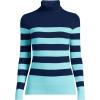 Lands’ End Women’s Cashmere Turtleneck Sweater(Deep Sea Navy/Aqua Stripe)