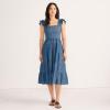 Lands’ End Women’s Chambray Smocked Dress with Ruffle Straps(Medium Indigo Chambray)
