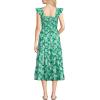 Lands’ End Women’s Chambray Smocked Dress with Ruffle Straps(Vibrant Clover Romantic Floral)
