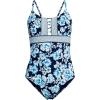 Lands’ End Women’s Chlorine Resistant Lace Up One Piece Swimsuit(Deep Sea Navy Painted Floral)