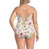 Lands’ End Women’s Chlorine Resistant Lace Up One Piece Swimsuit(White Multi Garden Floral)