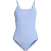 Lands’ End Women’s Chlorine Resistant Scoop Neck High Leg Tugless Tank Thin Strap One Piece Swimsuit Adjustable(Soft Cloud Blue)
