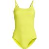 Lands’ End Women’s Chlorine Resistant Scoop Neck High Leg Tugless Tank Thin Strap One Piece Swimsuit Adjustable(Sunlight Lime)