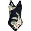 Lands’ End Women’s Chlorine Resistant Scoop Neck X-Back High Leg Soft Cup Tugless Sporty One Piece Swimsuit(Black Plumeria)