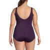 Lands’ End Women’s Chlorine Resistant Scoop Neck X-Back High Leg Soft Cup Tugless Sporty One Piece Swimsuit(Blackberry)