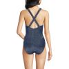 Lands’ End Women’s Chlorine Resistant Scoop Neck X-Back High Leg Soft Cup Tugless Sporty One Piece Swimsuit(Deep Sea Navy Shine)