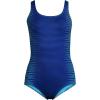 Lands’ End Women’s Chlorine Resistant Scoop Neck X-Back High Leg Soft Cup Tugless Sporty One Piece Swimsuit(Deep Sea Navy/Stripe Ombre)