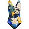 Lands’ End Women’s Chlorine Resistant Scoop Neck X-Back High Leg Soft Cup Tugless Sporty One Piece Swimsuit(Navy Multi Floral Blooms)