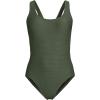 Lands’ End Women’s Chlorine Resistant Scoop Neck X-Back High Leg Soft Cup Tugless Sporty One Piece Swimsuit(Rich Olive Green Ottoman)