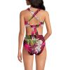 Lands’ End Women’s Chlorine Resistant V-Neck Midkini Swimsuit Top and High Leg High Waisted Bottoms 2 Piece Set(Dark Wine Multi Tropical Palm)