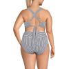 Lands’ End Women’s Chlorine Resistant V-Neck Midkini Swimsuit Top and High Leg High Waisted Bottoms 2 Piece Set(Deep Sea Navy Mini Stripe)