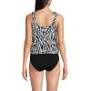 Lands’ End Women’s Chlorine Resistant V-Neck Shoulder Tie Flutter Tankini Swimsuit Top(Black/White Vine Floral)