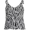 Lands’ End Women’s Chlorine Resistant V-Neck Shoulder Tie Flutter Tankini Swimsuit Top(Black/White Vine Floral)
