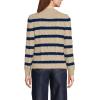 Lands’ End Women’s Cotton Drifter Crew Cable Pullover Sweater(Champagne/Deep Sea Gulf Stripe)