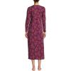 Lands’ End Women’s Cotton Long Sleeve Midcalf Nightgown(Burgundy Ikat Floral)